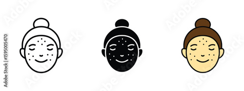 set of pixel perfect colored Acne on face icon , 1 Silhouette, 1 Unexpanded, Illustration of facial acne/red bumps indicating skin breakout.