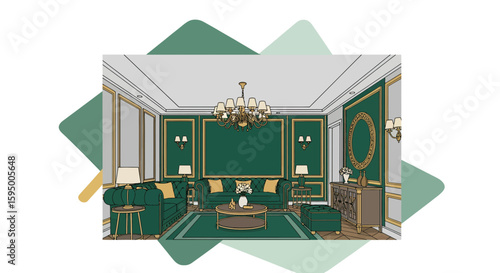 Elegant living room with plush sofas and decorative wall paneling