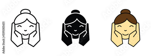 set of pixel perfect colored Applying cream icon , 1 Silhouette, 1 Unexpanded, Hand applying cream to face symbolizing skincare routine.
