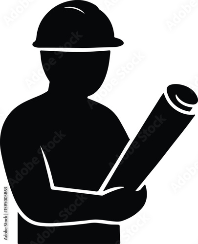 Silhouette Architect holding blueprint construction engineer contractor Vector Illustrator