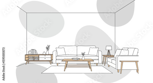 Living room interior with sofa chairs and coffee table for home decor