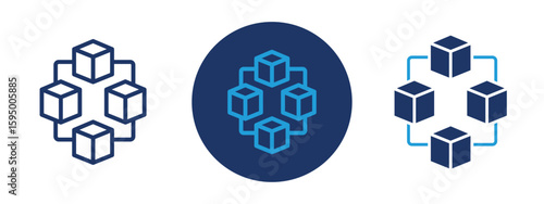 set of pixel perfect colored Blockchain icon , 1 Silhouette, 1 Unexpanded, Linked blocks representing digital chain and crypto data.
