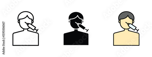 set of pixel perfect colored Botox icon , 1 Silhouette, 1 Unexpanded, Syringe with cosmetic facial injection indicating Botox treatment.