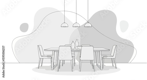 modern dining room with chairs and pendant lighting