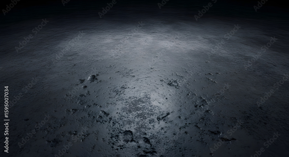 Fototapeta premium Dark, textured surface with scattered rocks, illuminated from below.