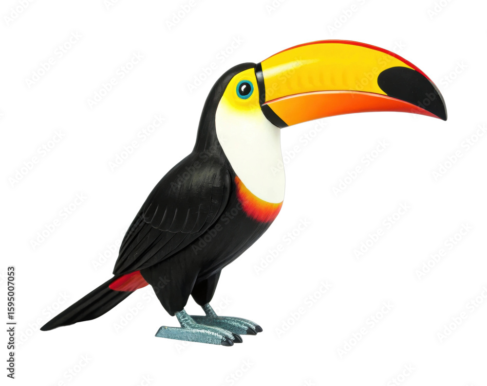 Fototapeta premium Colorful toucan with vibrant beak highlighted on solid background
