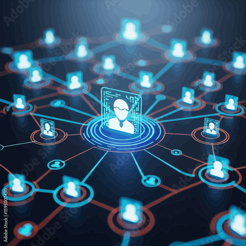 Futuristic networking graphic presents a connected world represented by glowing user icons, suitable for technology and social media design projects.