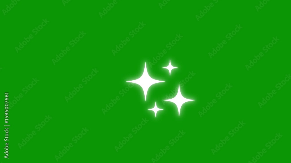 Twinkling stars animation, fast glowing line motion, white cartoon blinking stars, flat vector doodles, sparkle glitter light effect, animated shine stars in 2D on green screen background.