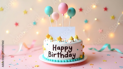 Wallpaper Mural Adorable pastel-themed birthday cakes decorated with cute animal toppers including dogs, cats, and bunnies, surrounded by colorful balloons. Each cake features space for customizable "Happy Birthday"  Torontodigital.ca