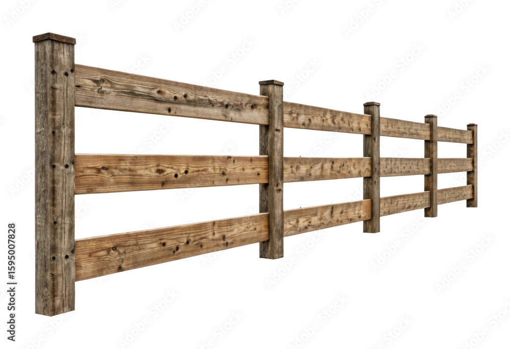 Obraz premium Rustic wooden fence with horizontal slats and square posts