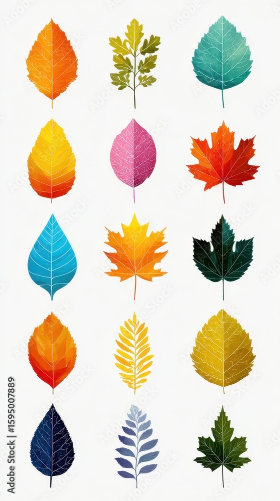 Obraz premium Colorful autumn leaves arranged in a decorative pattern showcasing seasonal diversity in nature