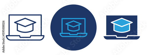 set of pixel perfect colored elearning icon , 1 Silhouette, 1 Unexpanded, E-learning or online education icon.