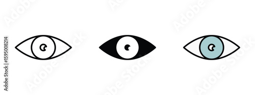 set of pixel perfect colored eye icon , 1 Silhouette, 1 Unexpanded, Simple eye symbol for visibility or view.