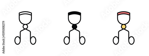 set of pixel perfect colored eyelash curler icon , 1 Silhouette, 1 Unexpanded, Tool used to curl eyelashes.