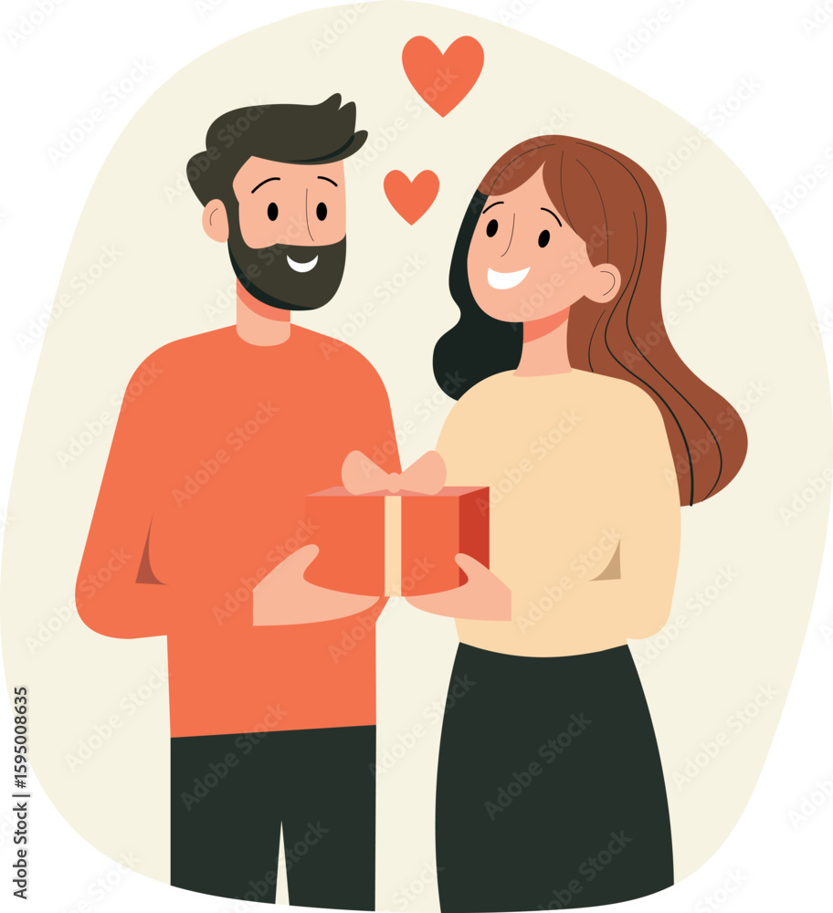 Obraz premium Couple in love exchanging heartfelt gifts in a cozy, warm atmosphere
