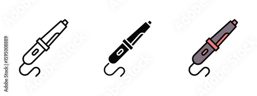 set of pixel perfect colored Hair curler icon , 1 Silhouette, 1 Unexpanded, Electric curling wand icon used for styling hair.