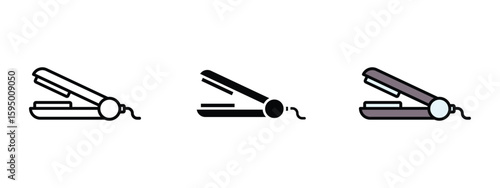 set of pixel perfect colored hair straightener icon , 1 Silhouette, 1 Unexpanded, Flat iron icon for straightening hair.
