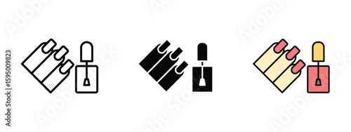 set of pixel perfect colored Manicure icon , 1 Silhouette, 1 Unexpanded, Hand with polished nails and manicure tools.