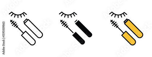 set of pixel perfect colored Mascara icon , 1 Silhouette, 1 Unexpanded, Mascara wand with lash stroke design.