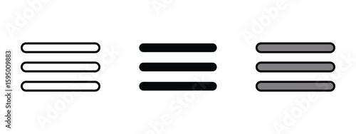 set of pixel perfect colored Menu icon , 1 Silhouette, 1 Unexpanded, Horizontal bars representing a mobile menu.