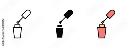 set of pixel perfect colored Nail Polish icon , 1 Silhouette, 1 Unexpanded, Nail polish bottle with brush.