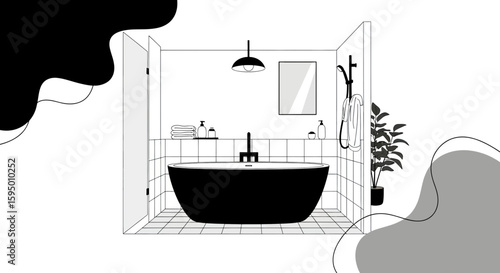 Modern bathroom with bathtub and accessories for home decor