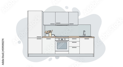 Minimalist kitchen with cabinets, countertop, and modern appliances