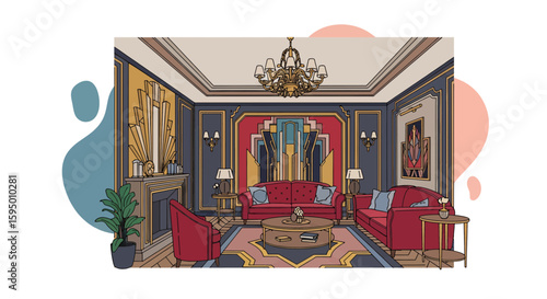 Luxurious vintage living room with elegant furniture and ornate decor