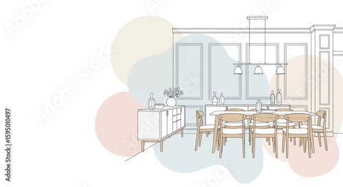 modern dining room with wooden furniture and pendant lighting
