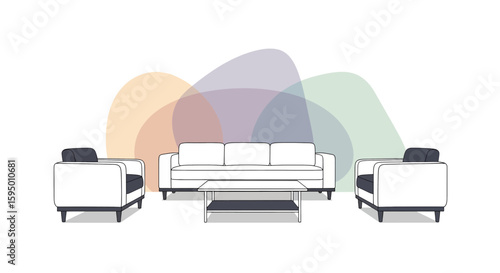 Living room furniture with sofas and chairs for interior decor