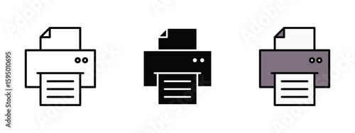 set of pixel perfect colored Print icon , 1 Silhouette, 1 Unexpanded, Printer machine icon symbolizing printing function or paper document output.