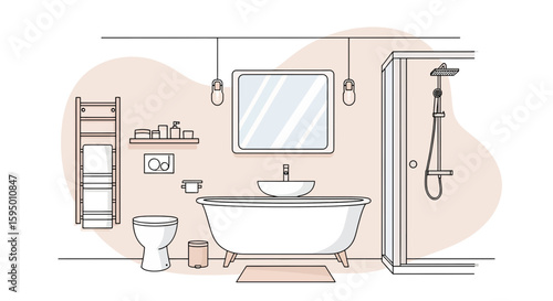 Modern bathroom with bathtub and shower area