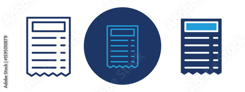 set of pixel perfect colored Receipt icon , 1 Silhouette, 1 Unexpanded, Paper slip icon representing a retail receipt or payment confirmation.