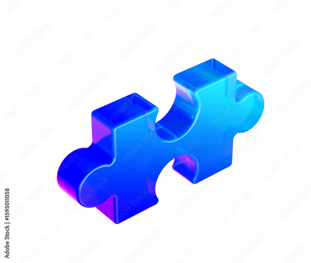 Fototapeta premium A glowing blue puzzle piece with smooth edges and a futuristic design. 3D illustration
