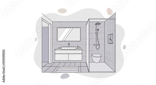 Bathroom interior with vanity mirror and shower stall