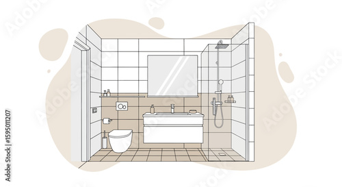 Modern bathroom with shower and vanity mirror