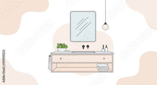 Minimalist bathroom with mirror sink and lighting