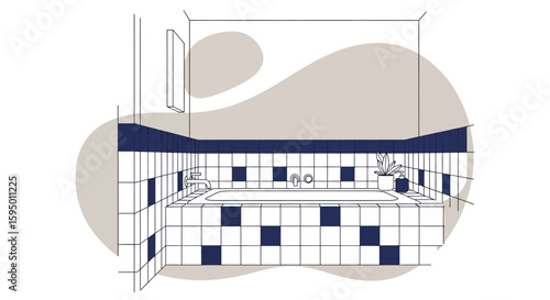 Modern bathroom with tiled wall and plant decor