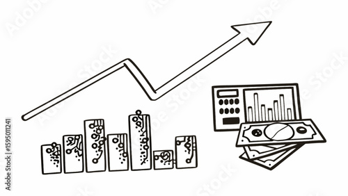 Financial growth chart analysis and money investment strategy for business success and market trend forecast