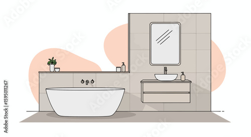 Modern bathroom with bathtub and vanity mirror
