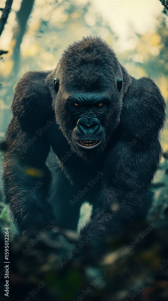 Obraz premium Majestic gorilla in the jungle: wildlife, primate, forest, nature, and powerful expression