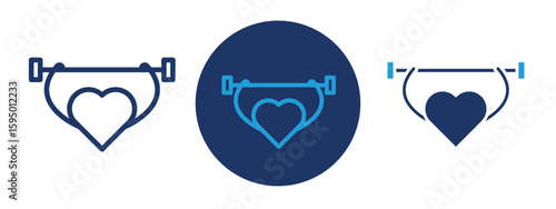 set of pixel perfect colored Strong heart icon , 1 Silhouette, 1 Unexpanded, A bold heart with strength lines, symbolizing cardiovascular health.