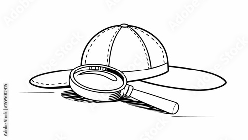 Detective sherlock holmes hat and magnifying glass vector illustration for mystery investigation concept