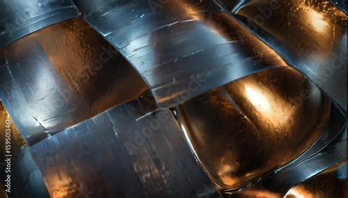 Abstract metallic surface with soft shimmering reflections, glowing gold and silver textures moving fluidly 