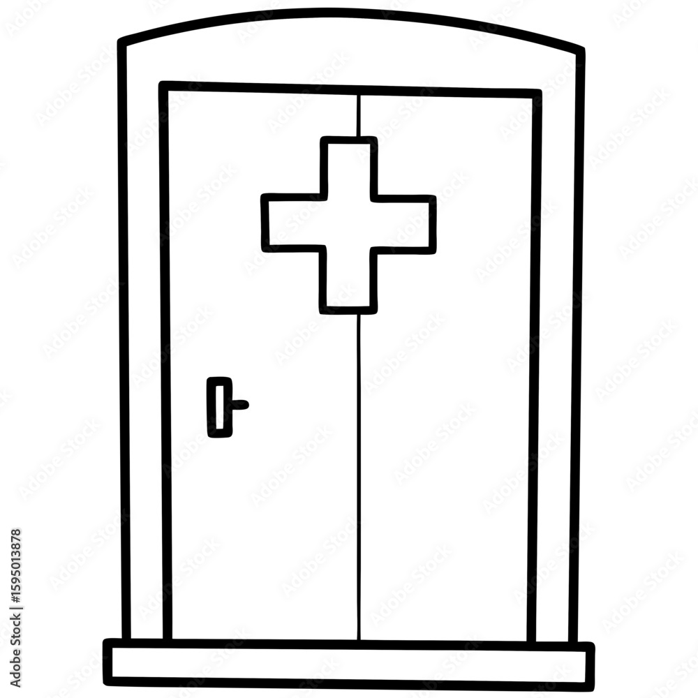 Fototapeta premium Hospital door line art vector illustration 