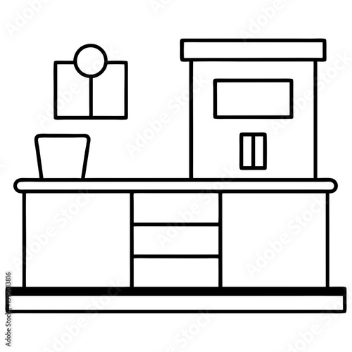Hospital reception line art vector illustration 