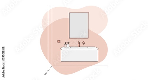 Minimalist bathroom sink with mirror and accessories