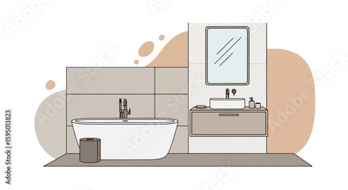 Modern bathroom with bathtub and vanity mirror