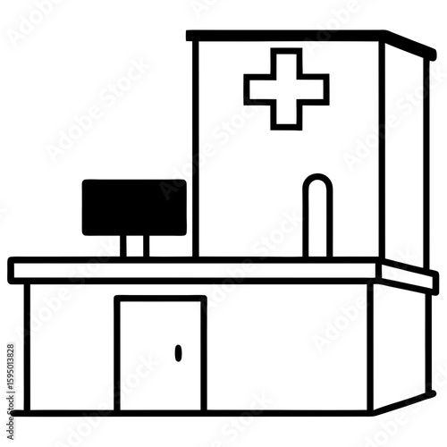 Hospital reception line art vector illustration 