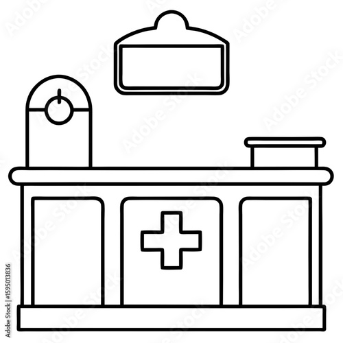 Hospital reception line art vector illustration 